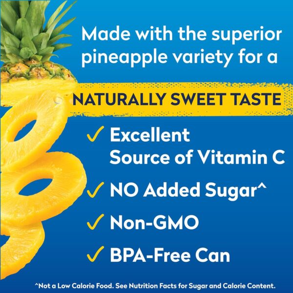 Dole Canned Fruit, Tropical Gold Pineapple Slices in 100% Pineapple Juice, Gluten Free, Pantry Staples, No Sugar Added, 15.25 Oz, 12 Count - Image 2