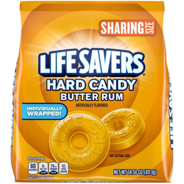 LIFE SAVERS Hard Candy - Butter Rum, Candy Bulk Individually Wrapped, For Party Favors & More, Pack of 4