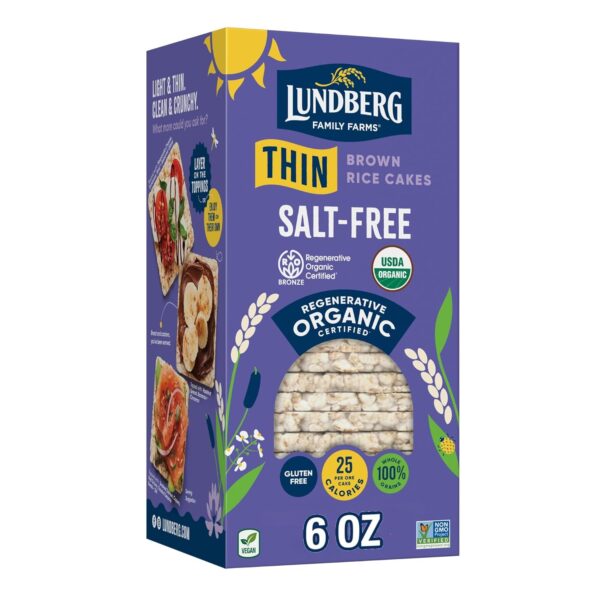 Lundberg Organic Thin Stackers, Salt-Free, 6oz, Gluten-Free, Vegan, Kosher, USDA Certified Organic, Non-GMO Verified, Whole Grain Brown Rice