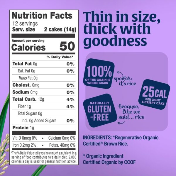 Lundberg Organic Thin Stackers, Salt-Free, 6oz, Gluten-Free, Vegan, Kosher, USDA Certified Organic, Non-GMO Verified, Whole Grain Brown Rice - Image 2