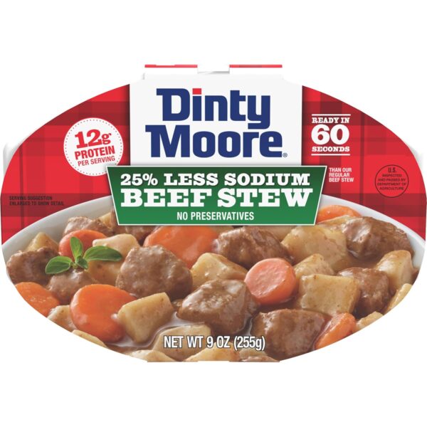 Dinty Moore Beef Stew Less Sodium Microwave Tray 9oz, 6 Pack