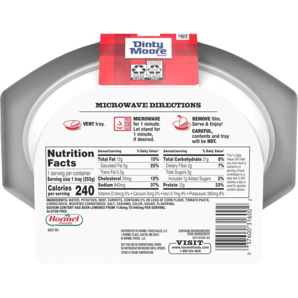 Dinty Moore Beef Stew Less Sodium Microwave Tray 9oz, 6 Pack - Image 2