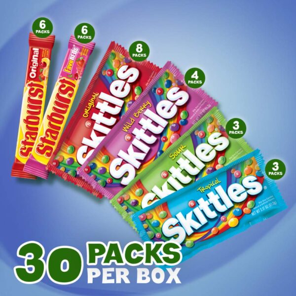 SKITTLES & STARBURST Assorted Candy Variety Pack for Holidays, Gifts, Parties, Candy Assortment, 37.05 oz (30 Count) Bulk Box - Image 3