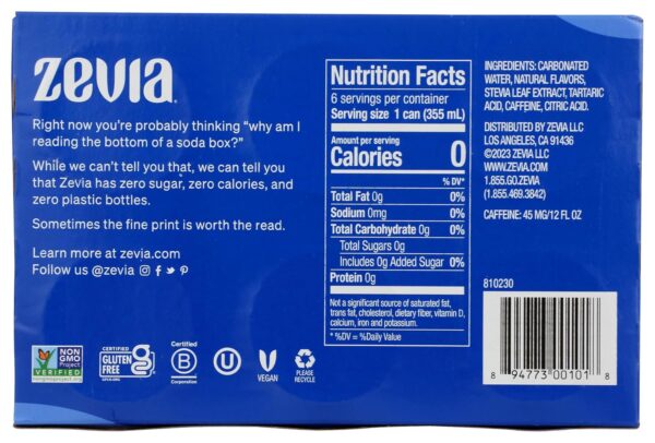 Zevia Zero Calorie Soda Cola, 12 Oz Pack of 6 - Image 2